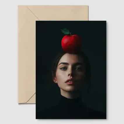 Woman Portrait Red Apple Dark Background