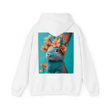 Teal Rabbit With Orange Flowers Teal Background