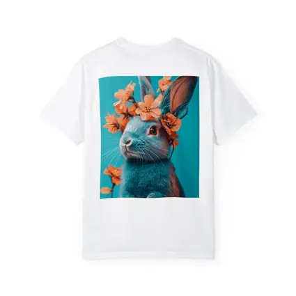 Teal Rabbit With Orange Flowers Teal Background