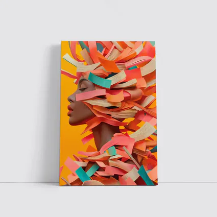 Woman Head Books Collage Orange Background