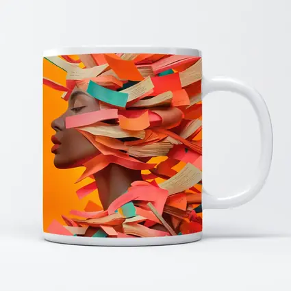 Woman Head Books Collage Orange Background
