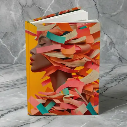 Woman Head Books Collage Orange Background