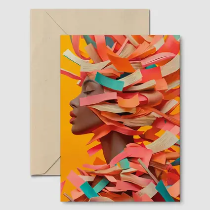 Woman Head Books Collage Orange Background