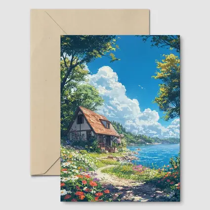 Anime Cottage By Flower Garden Coastal View