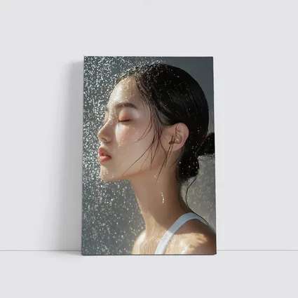 Asian Woman Wet Hair Water Droplets
