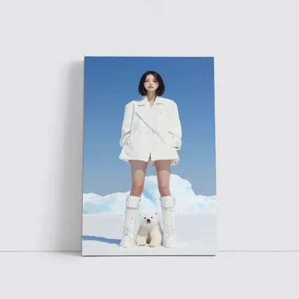 Woman White Coat Polar Bear Arctic Ice