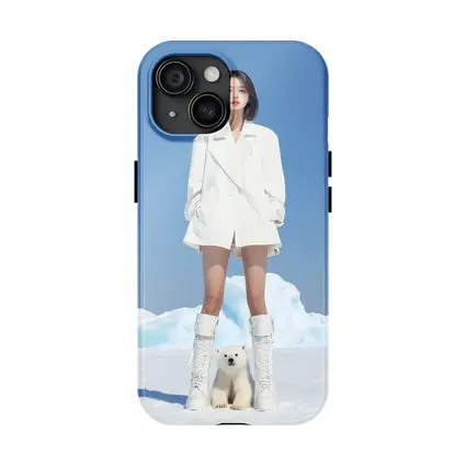 Woman White Coat Polar Bear Arctic Ice