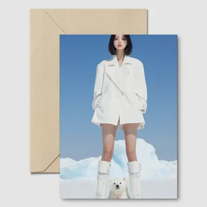 Woman White Coat Polar Bear Arctic Ice