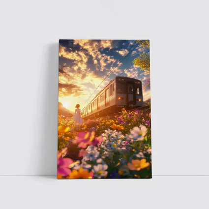 Anime Girl Train Sunset Wildflower Field