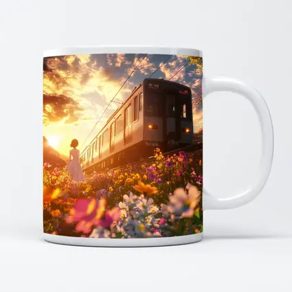 Anime Girl Train Sunset Wildflower Field