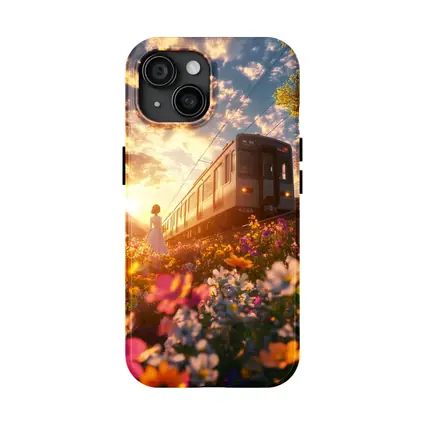 Anime Girl Train Sunset Wildflower Field