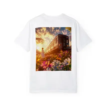 Anime Girl Train Sunset Wildflower Field
