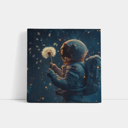 Astronaut Holding Dandelion in Starry Space