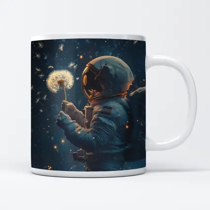 Astronaut Holding Dandelion in Starry Space