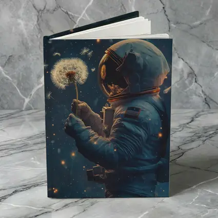 Astronaut Holding Dandelion in Starry Space