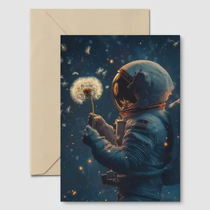 Astronaut Holding Dandelion in Starry Space