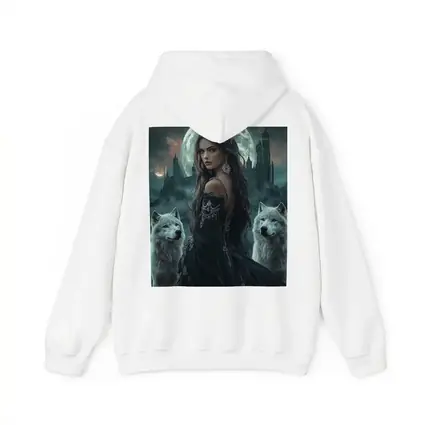 Dark Fantasy Woman White Wolves Full Moon