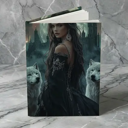 Dark Fantasy Woman White Wolves Full Moon