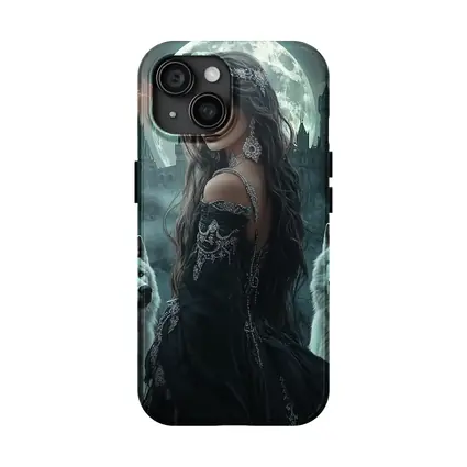 Dark Fantasy Woman White Wolves Full Moon