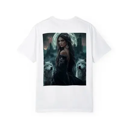 Dark Fantasy Woman White Wolves Full Moon