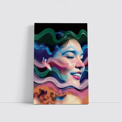 Woman Face Surreal Colorful Wave Art