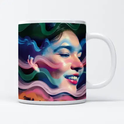 Woman Face Surreal Colorful Wave Art