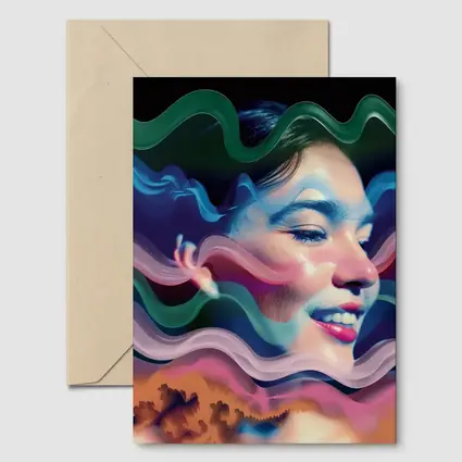 Woman Face Surreal Colorful Wave Art