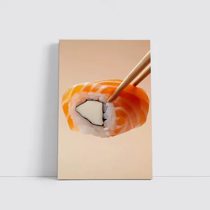 Salmon Sushi Roll Held With Chopsticks