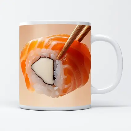 Salmon Sushi Roll Held With Chopsticks