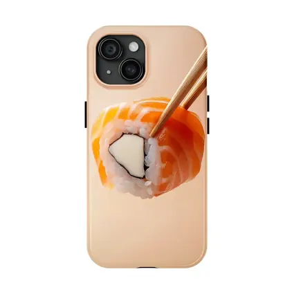 Salmon Sushi Roll Held With Chopsticks