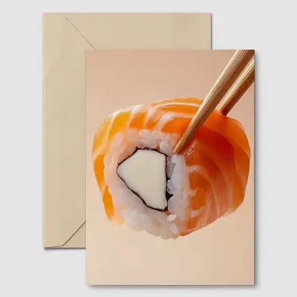 Salmon Sushi Roll Held With Chopsticks