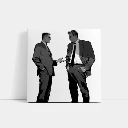 Two Businessmen Talking Grayscale Illustration Art
