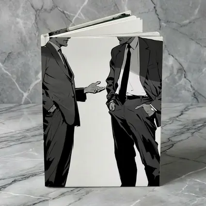 Two Businessmen Talking Grayscale Illustration Art