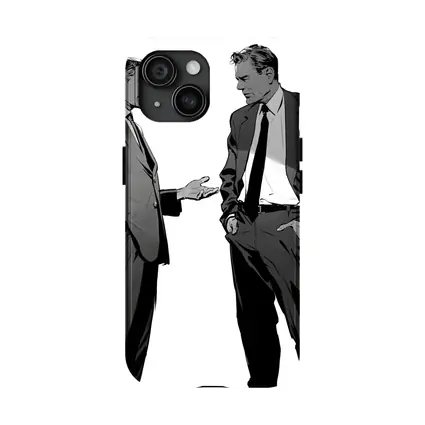 Two Businessmen Talking Grayscale Illustration Art