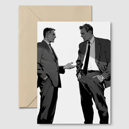 Two Businessmen Talking Grayscale Illustration Art