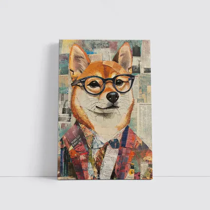 Shiba Inu Dog Collage Newspaper Background Art