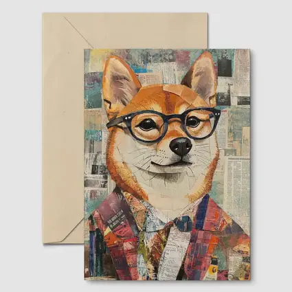 Shiba Inu Dog Collage Newspaper Background Art