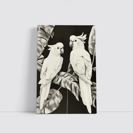Two White Cockatoos Black and White Art