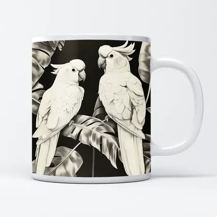 Two White Cockatoos Black and White Art