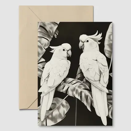 Two White Cockatoos Black and White Art
