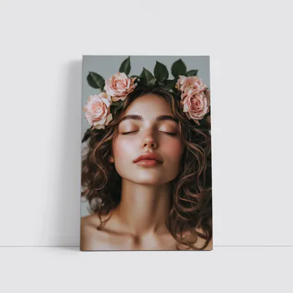 Woman With Pink Roses Flower Crown