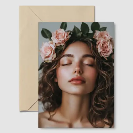 Woman With Pink Roses Flower Crown