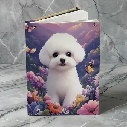 Bichon Frise Puppy Flowers Butterflies Purple Mountains