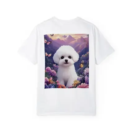 Bichon Frise Puppy Flowers Butterflies Purple Mountains