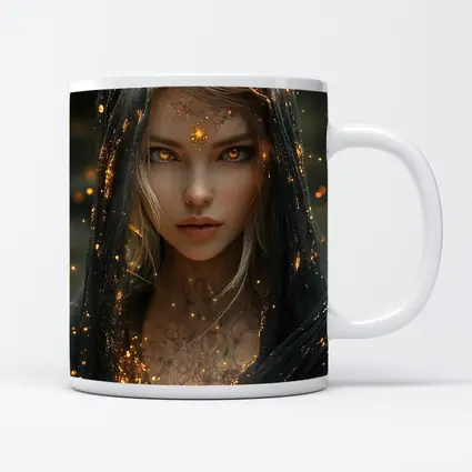 Fantasy Woman Golden Glowing Eyes Dark Veil