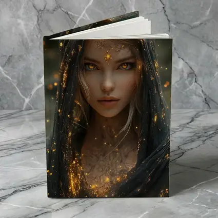 Fantasy Woman Golden Glowing Eyes Dark Veil