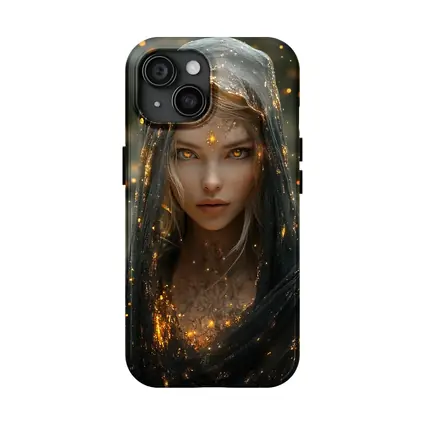 Fantasy Woman Golden Glowing Eyes Dark Veil