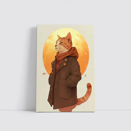 Tabby Cat Autumn Jacket Anime Art