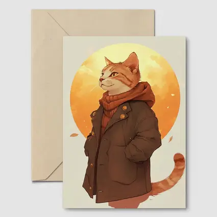 Tabby Cat Autumn Jacket Anime Art