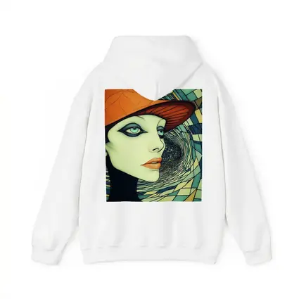 Art Deco Woman Orange Hat Swirl Background
